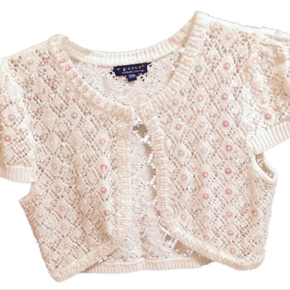 White sequined knit shrug